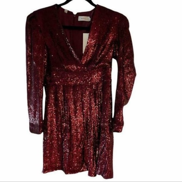 NWT A.L.C. Bordeaux All-Over Sequin Mara Dress Bordeaux - Picture 2 of 4